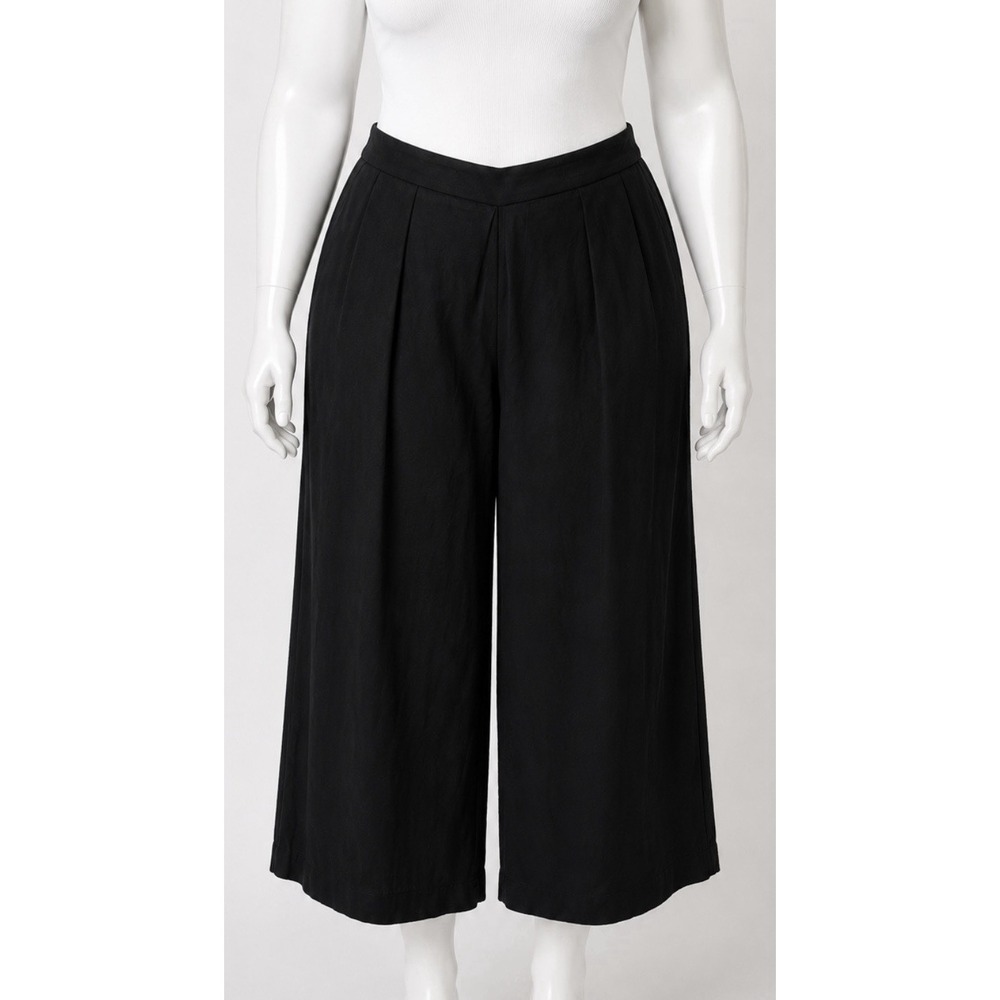 ANN TAYLOR LOFT Women's Black Wide Leg Linen Pants Culottes Large L Classy